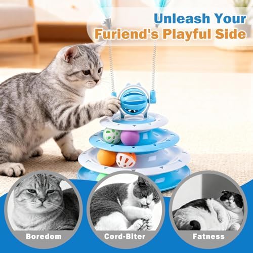 Cat Turntable Toy Ball - Interactive Kitten Toys & Toys for Indoor Cats with 6 Colorful Balls & 2 Cat Teaser Wands, Fun Mental & Physical Exercise Puzzle Plaything for Kitty Kitten to Play (Pink)