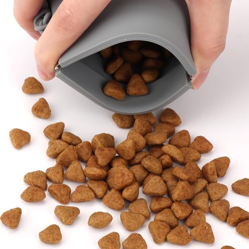 WALLFID Silicone Dog Treat Pouch Small Bag,Auto Closure,with Pet Training Clicker,Walking Bag for Dog and Cat,Pocket Size,Easy to Clean,Odorless (dark gray)