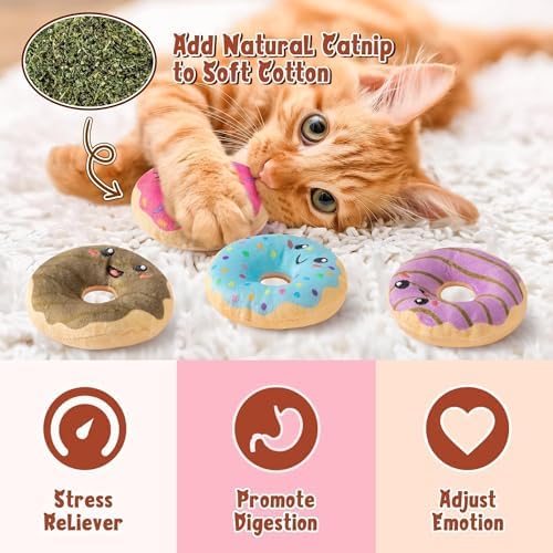 L1rabe Donut Catnip Stuffed Toys for Cats, for Kitten Lovers
