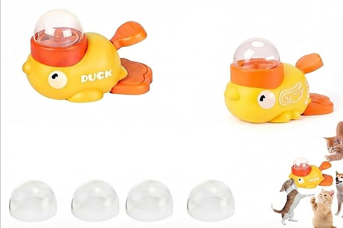 Duck Shaped Snack Pressing Slows Eating Speed Snack Dispenser | BPA free pet interactive puzzle snack dispenser suitable for small and medium-sized cats and dogs with multiple pets (yellow)