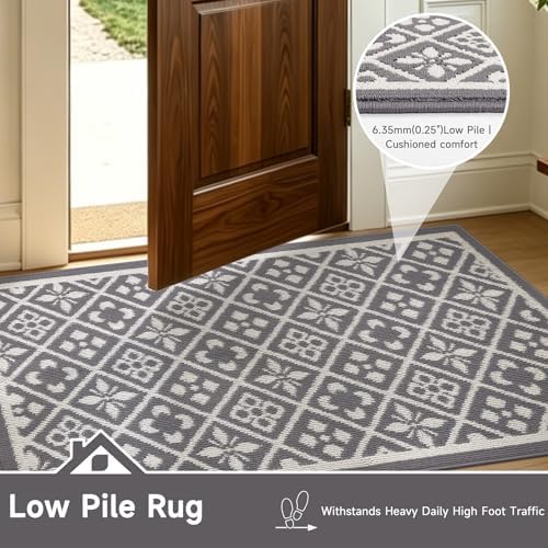 Ileading Indoor Door Mat 3x5ft Absorbent Dog Mats for Muddy Paws,Machine Washable Small Living Room Area Rug with Non-Slip Rubber Backing Low-Profile Inside Carpet for Hallway,Entryway,Kitchen(Grey)