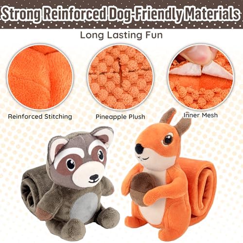 LECHONG 2-Pack Plush Squeaky Dog Toys, 23-Inch Snuffle Puzzle Tug of War Toy with Roll-Up Treat-Hiding Crinkle Tail, Enrichment Toys for Small & Medium Dogs to Relieve Boredom & Mental Stimulation