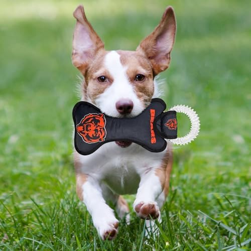 Pets First NFL Chicago Bears Dental Dog TUG Toy with Squeaker. Tough PET Toy for Healthy Fun, Teething, & Cleaning Pet's Teeth & Gum, Team Color