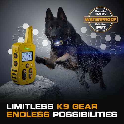 INVIROX Ultra K9 Dog Shock Collar, 124 Levels, Night Light, IP67 Waterproof (Yellow, 1 Dog)