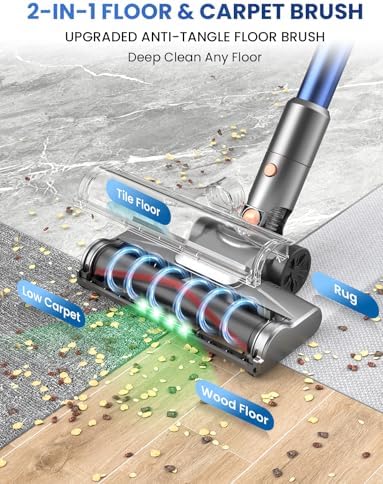 Dzaki Cordless Stick Vacuum Cleaner, 650W 55KPa Brushless Motor, 60-Min Runtime, Detachable Battery, Anti-Tangle, Self-Standing, Vacuum Cleaners for Home, Pet Hair, Carpet & Hardwood Floors