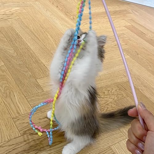 Cat Wands for Indoor, 3 PCS Vibrant Teasing Stick with Bell Interactive Cat Toys Cute Kitten Wand Safe Kitty Toy