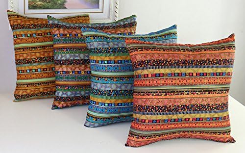 TAOSON Green Stripe Bohemian Style Antique Cotton Blend Linen Sofa Throw Pillowcase Cushion Cover Pillow Cover with Hidden Zipper Closure Only Cover No Insert 20x20 Inch 50x50cm