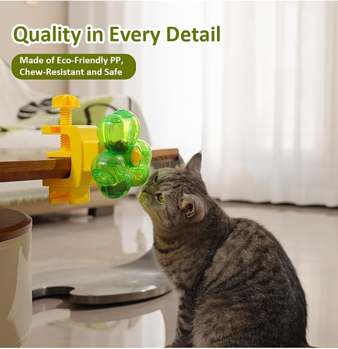 Cat Puzzle Feeder, Dry Food Dispenser, Clamp-On Design, Mental Stimulation Interactive Brain Game, Slow Feeder Toys for Cat & Dog (6 Adjust Rings)