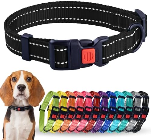 Reflective Dog Collar, Quick-Release Buckle (Black, 7-11 Inch (New))