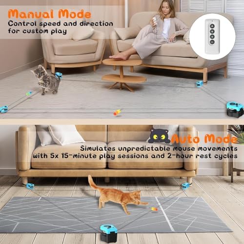Upgraded Interactive Cat Toy for Indoor, Automatic & Remote Control Cat Chase Toy with Feather Mouse Lure, Adjustable Speed Track, Rechargeable Self-Play Exercise Toy for Bored Cats & Kittens (Blue)
