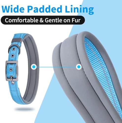 Segarty Reflective Boy Dog Collar for Extra Large Dogs, Adjustable Wide Soft Comfortable Breathable Neoprene Padded Nylon Collar with Heavy Duty Metal Buckle for Extra Large Breeds (XL, Light Blue)