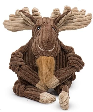 HuggleHounds Knottie Plush Dog Toy - Dog Stuffed Animal Toy, Puppy Toys, Squeaky Dog Toy for Small, Medium & Large Dogs, Durable Plush to Keep Them Busy - Manny Moose, Small