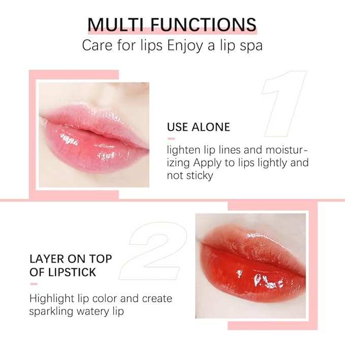 GECOMO Hydrating Lip Glow Oil, Lip Oil Gloss Transparent Toot Tinted Nourishing Long Lasting Repairing Lightening Lip Lines (ROSEWOOD) 0.2 OZ