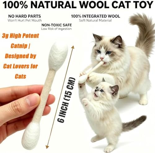 4 Pack Natural Wool Braided-Cat Toys Cat Qtip Toy with Organic Catnip