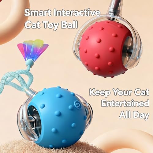 2 Pack Interactive Cat Toy, Auto Chirping Balls, 6 Tails, Indoor Self Play