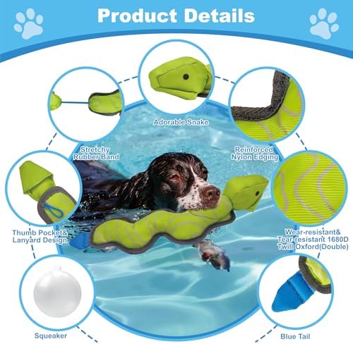 15.94 Inch Green Snake Slingshot Flying Dog Toy, Oxford Squeaky Chew Toy for Fetch Training & Interactive Play, Medium Large Dogs