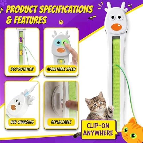 Interactive Cat Toy for Indoor Cats: Door-Mounted Automatic Moving Enrichment Cat Toy with Adjustable Motion Modes, Rechargeable Electric for Kittens & Bored Adult Cats, Hands-Free Pet Play Accessory