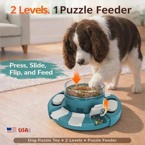KADTC 2 Level Dog Puzzle Toy, Slow Feeder & Enrichment & Treat Dispenser