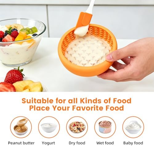 Dog Slow Feeder Licking Bowl,Freezeable Anxiety Relief Treat Dispenser, Non-Slip Anti-chocking Pet Dish,Entertainment Interactive Puzzle Toy for Small Medium Breed, BPA Free Silicone Dishwasher Safe