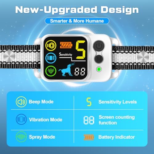 Citronella Bark Collar Spray Dog Collar, 5 Modes & Levels, 1*Spray Refill | Anti Bark Training Collar, beep/vibration/spray 5 modes, IP66 waterproof, for S/M/L Citronella Dog Collar,with 2 straps Grey