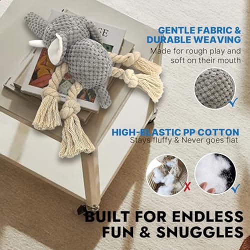 Squeaky Dog Teething Interactive Chew Toy Plush Stuffed Animal Toys for Tug-of-War Game with Squeaker for Small Medium Breed Indestructible Pet Supplies Ideal Puppy Gifts - Elephant, Medium