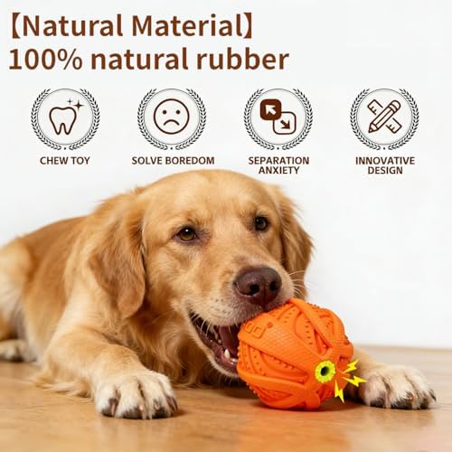 LaRoo Squeaky Dog Ball Toy, Durable Natural Rubber Squeaker Ball Floating Throwing Training, Teeth Cleaning Chew Toy for Pet Small Medium Large Dogs (3.5In Orange)