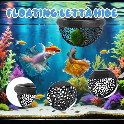 4 Pcs Betta Fish Hammock & Toy Set, Suction Cup Tunnel, Floating Betta Fish Skins, 2 Foliage Pads，Aquarium Hide and Feed Decor for Resting, Hiding & Play Areas.