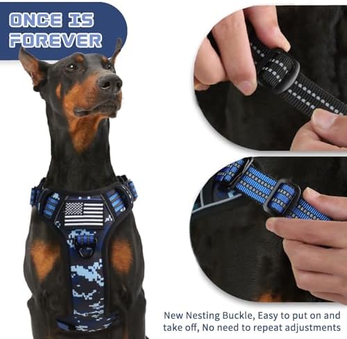 BUMBIN Tactical Dog Harness for Medium Dogs No Pull, Famous TIK Tok No Pull Puppy Harness, Fit Smart Reflective Pet Walking Harness for Training, Adjustable Dog Vest Harness with Handle Blue Camo M