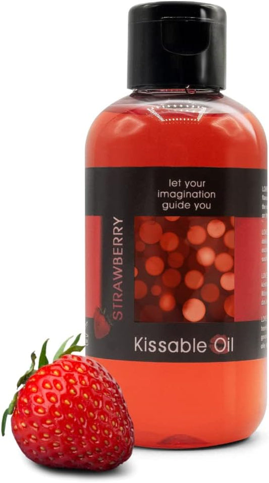 LOVE PLAY Strawberry Flavored - Full Body Oil for Women and Men - Edible Warming Oil for The Body - 100% Vegan and Fun - 150ml