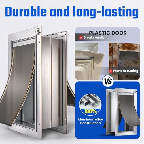 Cat Door for Wall, Small Pet Door, Heavy Duty Doggy Door, All Aluminum Frame, 2 Magnetic Flaps, Energy Efficient, Telescoping Tunnel, Sliding Lock Panel, Easy to Install (Pets Up to 22 LB) | 2 Magnetic Flaps, Energy Efficient, Wide Telescoping Tunnel, ...