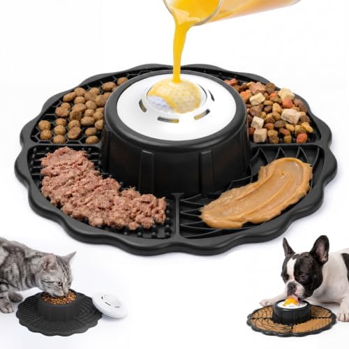 Slow Feeder Dog Bowl with Lick Mat & Rolling Lick Ball for Enrichment,Black