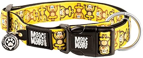 Max & Molly Urban Pets Smart ID Dog Collar with Gotcha! QR Pet Safety Tag and Custom Pet Profile, Soft Padded Neoprene, Waterproof, Machine Washable, Monkey Maniac, M (13-21")