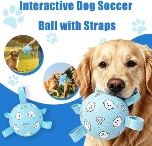 Dog Soccer Ball with Straps, 6 Inch Jolly Ball for Medium Dogs
