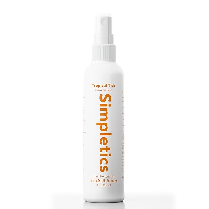 Simpletics Himalayan Sea Salt Hair Spray (Tropical Scent) – Natural 5-Ingredient Formula for Beach Waves & Volume – Light Hold, Non-Greasy, Paraben & Sulfate Free – Unisex 8 fl oz