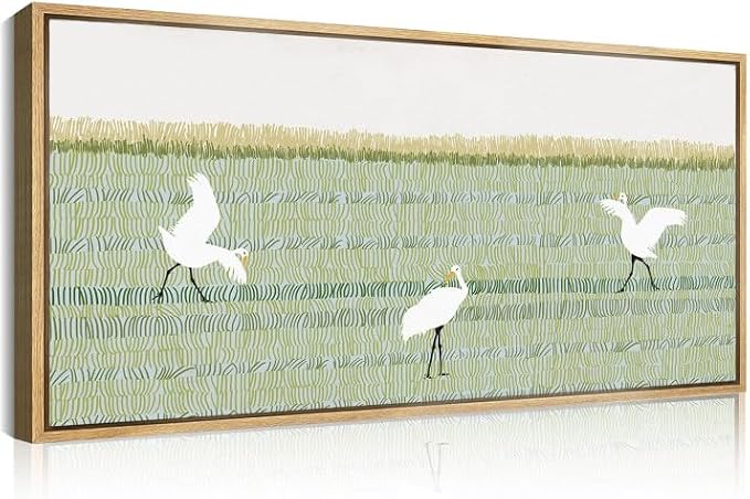 ANHUIB Large White Heron Wall Art Framed Green Abstract Wall Decor Modern Line Art Print Minimalist Matisse Painting for Living Room Office Bedroom 20x40 Inch