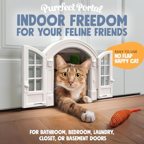 Purrfect Portal French® Cat Door - Stylish No-Flap Cat Door Interior Door for Average-Sized Cats Up to 20 lbs, Easy DIY Setup, Secured Installation in Minutes, No Training Needed, 7.13 x 8.32”