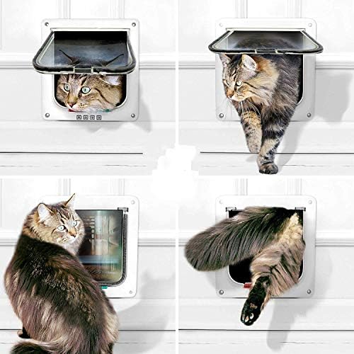 Sailnovo Large Cat Door(Outer Size 9.25" x9.84"), 4-Way Locking Cat Flap for Interior Exterior Doors,Quiet,ABS Material, Weatherproof Pet Door for Cat/Dog (Circumference < 23", Weight < 17.64lb) White
