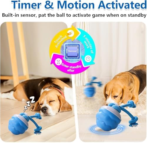 Interactive Dog Toys Ball - Fun Moving Dog Toys to Keep Them Busy | Smart Jumping Ball for Dogs with Three Modes, Rechargeable Automatic, Knot Design, Bite-Resistant and Teeth-Cleaning,Blue