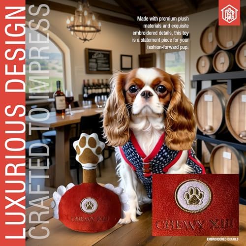 Chewy XIII – Luxurious Parody Plush Dog Toy with Squeaker, Premium Fabric, Embroidered Details, Designer-Inspired Chew Toy, Fun Gift for Medium Dogs & Dog Lovers
