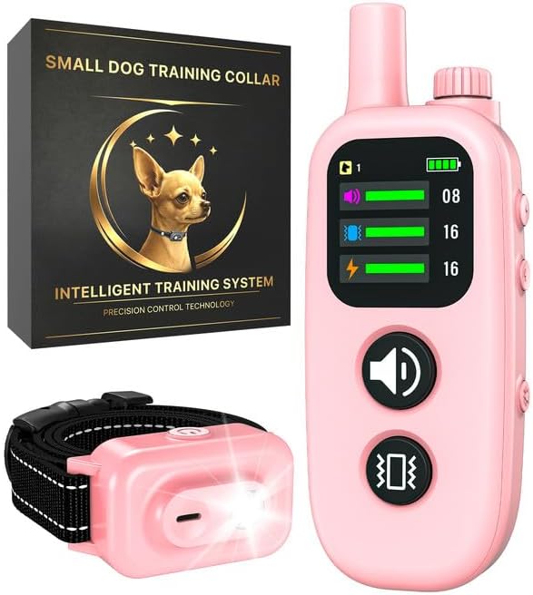 Small Dog Shock Collar with Remote - Specially Designed for Small Dogs 5-15 lbs, 5-30 lbs Puppies, Ultra-Light 0.92 Oz Dog Training Collar with Safe Beep Vibration Shock, IP67 Waterproof, Pink
