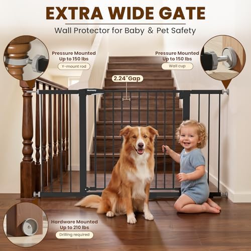 Mumeasy 36-58" Extra Wide Baby Gate for Stairs, 30" Tall Walk Through Dog Gate for Doorways & Hallways, Auto Close Pressure Mounted Safety Gate for Toddlers & Pets, Dual Swing Child Gate Indoor, Black
