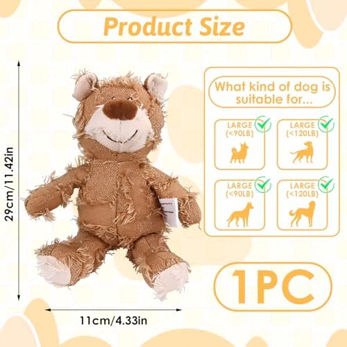 MAXBECK Dog Companion for Heavy Chewers- Indestructible Robust Bear Dog Toy, Resistant Squeaky Dog Toys for Heavy Chewers, Unbreakable Stuffed Plush Dog Toys for Aggressive Chewers (B-Oak)