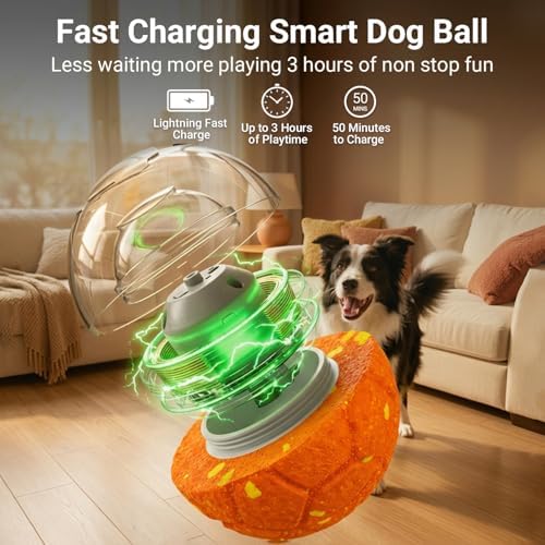 Interactive Dog Toy, Smart Automatic Dog Ball with 3 Interactive Modes, Durable E-TPU, Active Moving Ball Keep Them Busy, Moving Dog Toy for Medium and Large Dogs, Orange