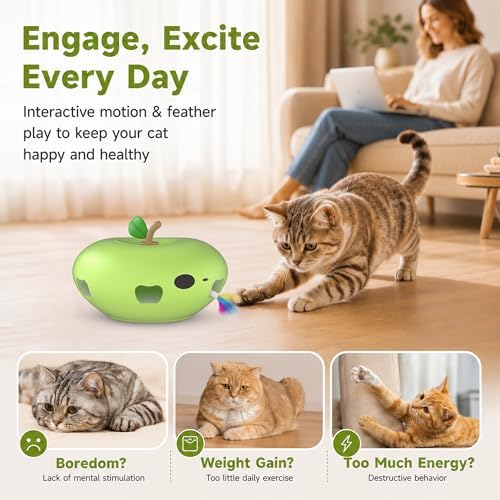 Cat Toys Rechargeable Interactive itten toys , Smart Sensor Automatic Feather Toy with 7 Random Holes, Quiet USB Powered Pop-Up Kitten Toy Simulates Hunting for Indoor Cats, green