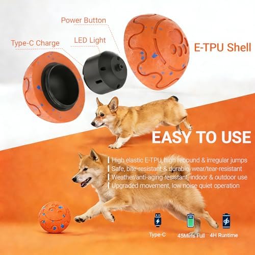 Interactive Dog Ball- Remote Control Dog Toy, Chase Buddy Dog Toy with 3 Modes, Large Size Motion Activated Dog Toys, E-TPU Durable Smart Ball for Dogs, Giggle Ball for Small Medium & Large Dogs