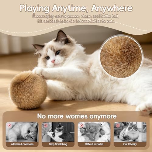 3 Pcs Rabbit Fur Catnip Balls for Cats, Interactive Pet Toys with Natural Catnip, in Large Furry Washable, for Hunting Instinct Play, Foster Emotional Connect, Pet Supplies for Indoor Cats