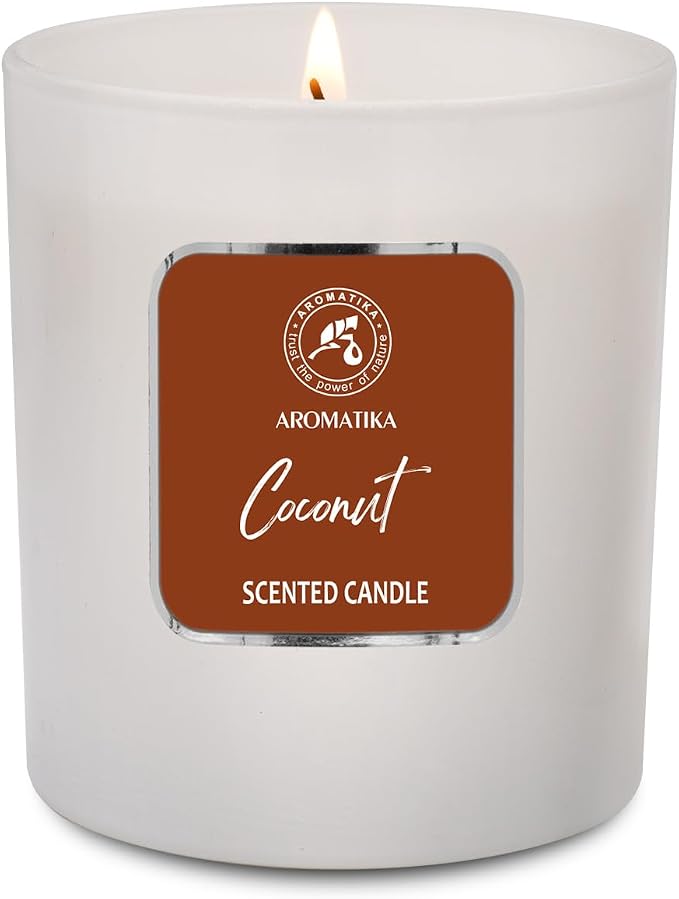 Scented Candle Coconut - Glass Candle Gift - Aromatherapy Candle with Soywax 200g - Up to 45 Hours Burn Time - Soy Wax Candles - Home Scented Candles