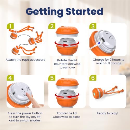 PAWSPIK Rope Runner Interactive Rechargeable Dog Ball Toy, Small