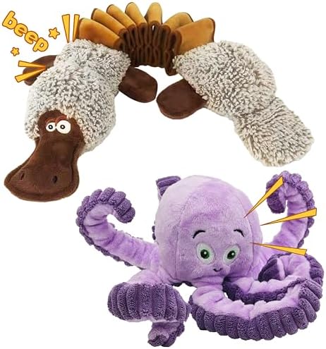 Squeaky Dog Toys, Stuffed Large Dog Toys to Keep Them Busy, Interactive Plush Chew Toys with Crinkle Paper, Tough Pet Animal Toys for Small Medium Large (2pack)