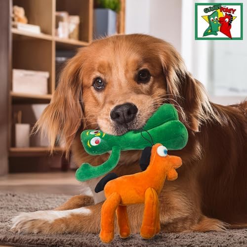 Multipet Small Gumby & Pokey Stuffed Dog Toys with Squeaker | Gumby Dog Toy Plush Small 6 Inches | 6" Plush Pokey | 6" | Small/Medium Breed | Combo Pack | Officially Licensed
